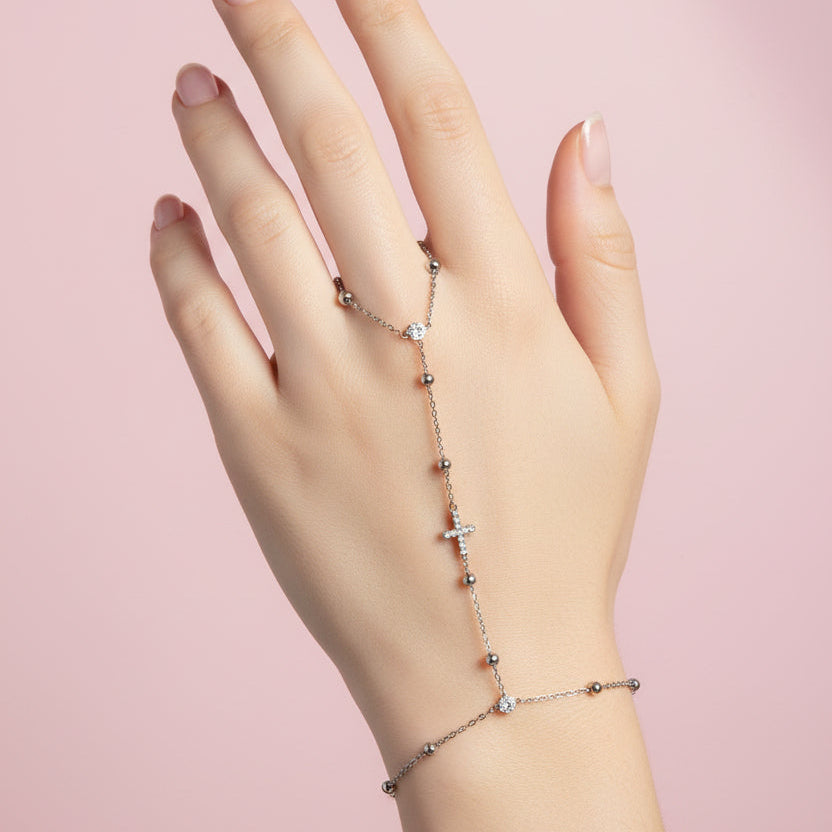 Silver Glitz Cross Handchain - CinloCo