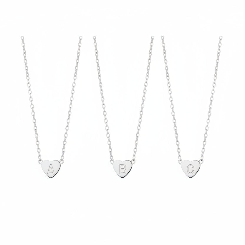 Silver heart initial necklaces