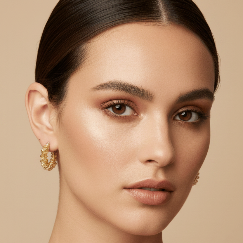 Close-up of a woman's face with a neutral background