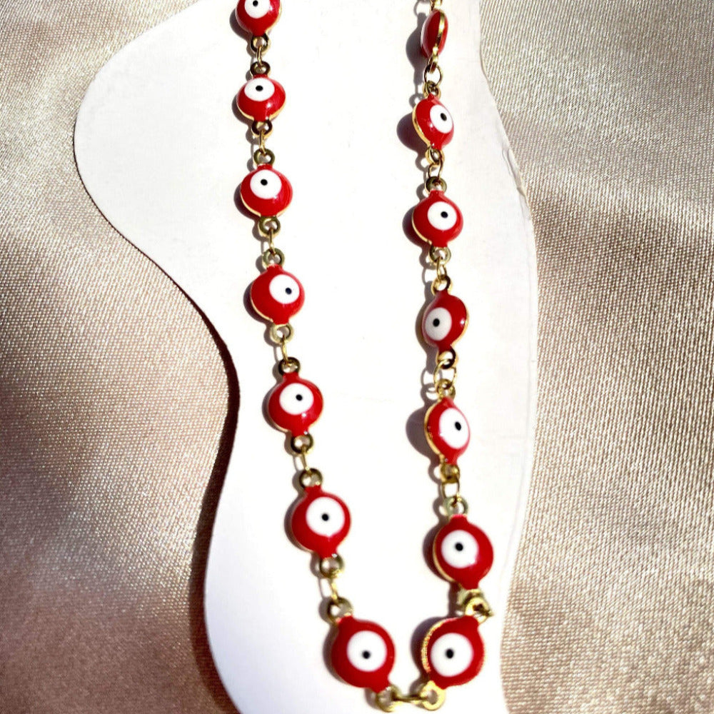 Good Vibes Anklet red evil eye anklet on gold chain - CinloCo