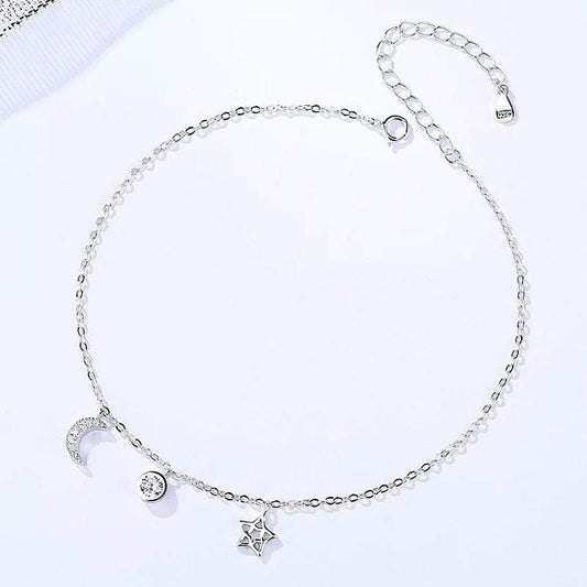 Moon and Stars Sterling Silver Anklet - CinloCo