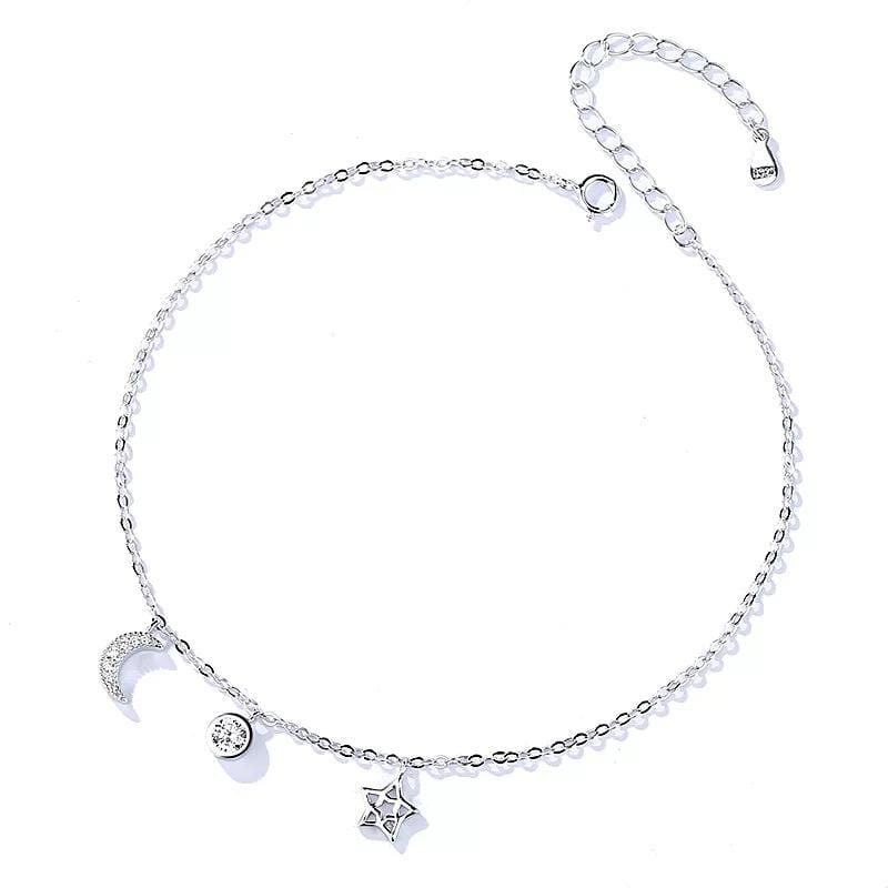 Moon and Stars Sterling Silver Anklet - CinloCo