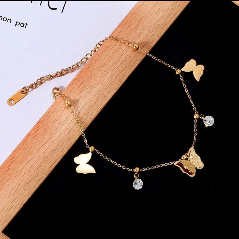 3 butterfly charm gold anklet