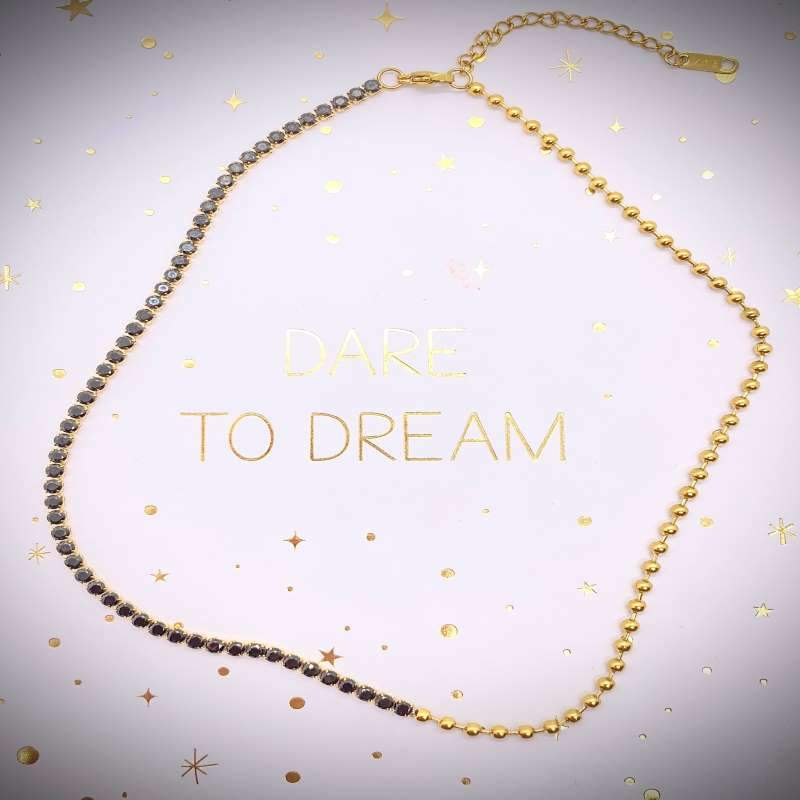gold black Tennis and beads chain necklaces- CinloCo - CinloCo