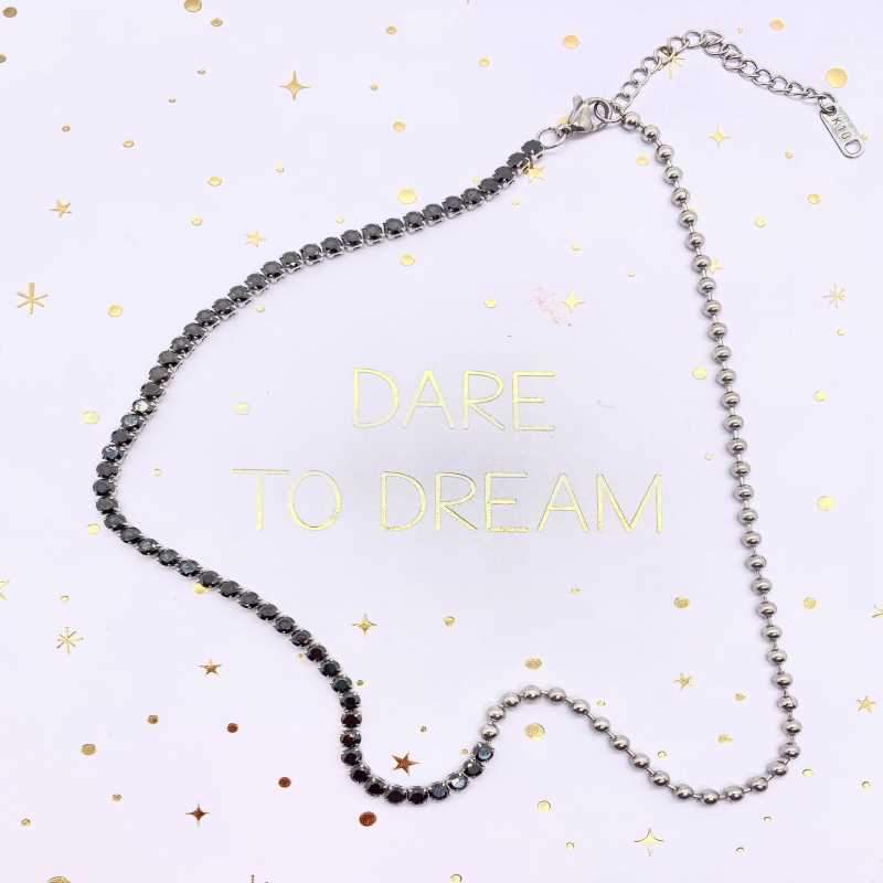 silver with black Tennis and beads chain necklaces- CinloCo - CinloCo