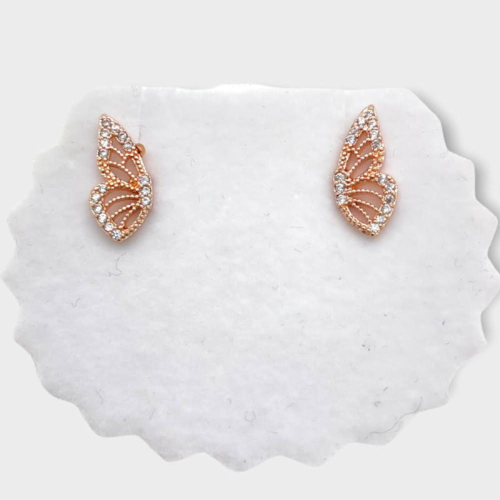 Rose gold double wing stud earrings - CinloCo