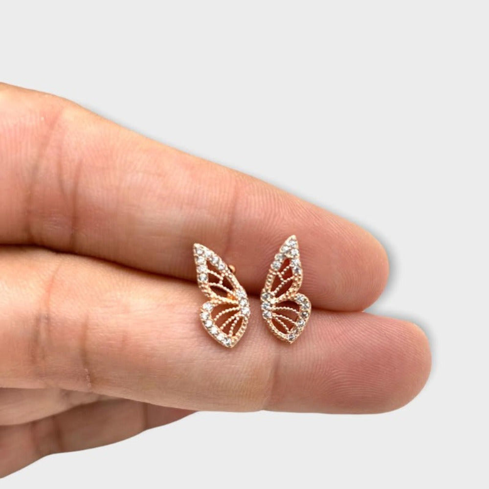 rose gold double wing stud earrings - CinloCo