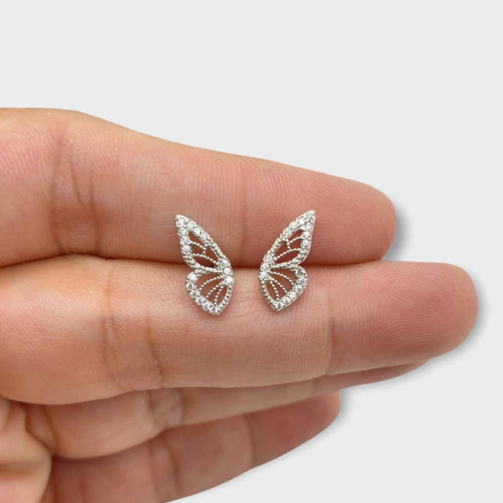 Silver double wing stud earrings - CinloCo