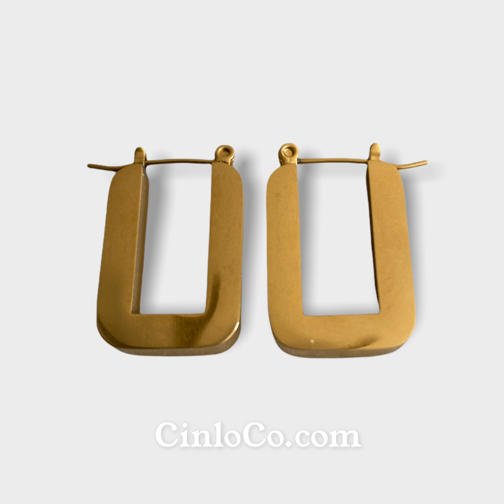 Rectangular gold hoop earrings - CinloCo