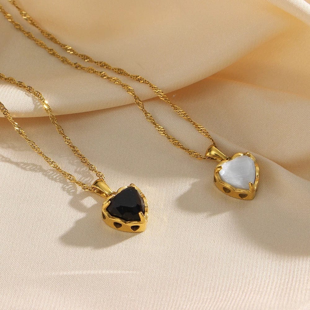 EMMA Gold necklace Onyx & White with set options - CinloCo