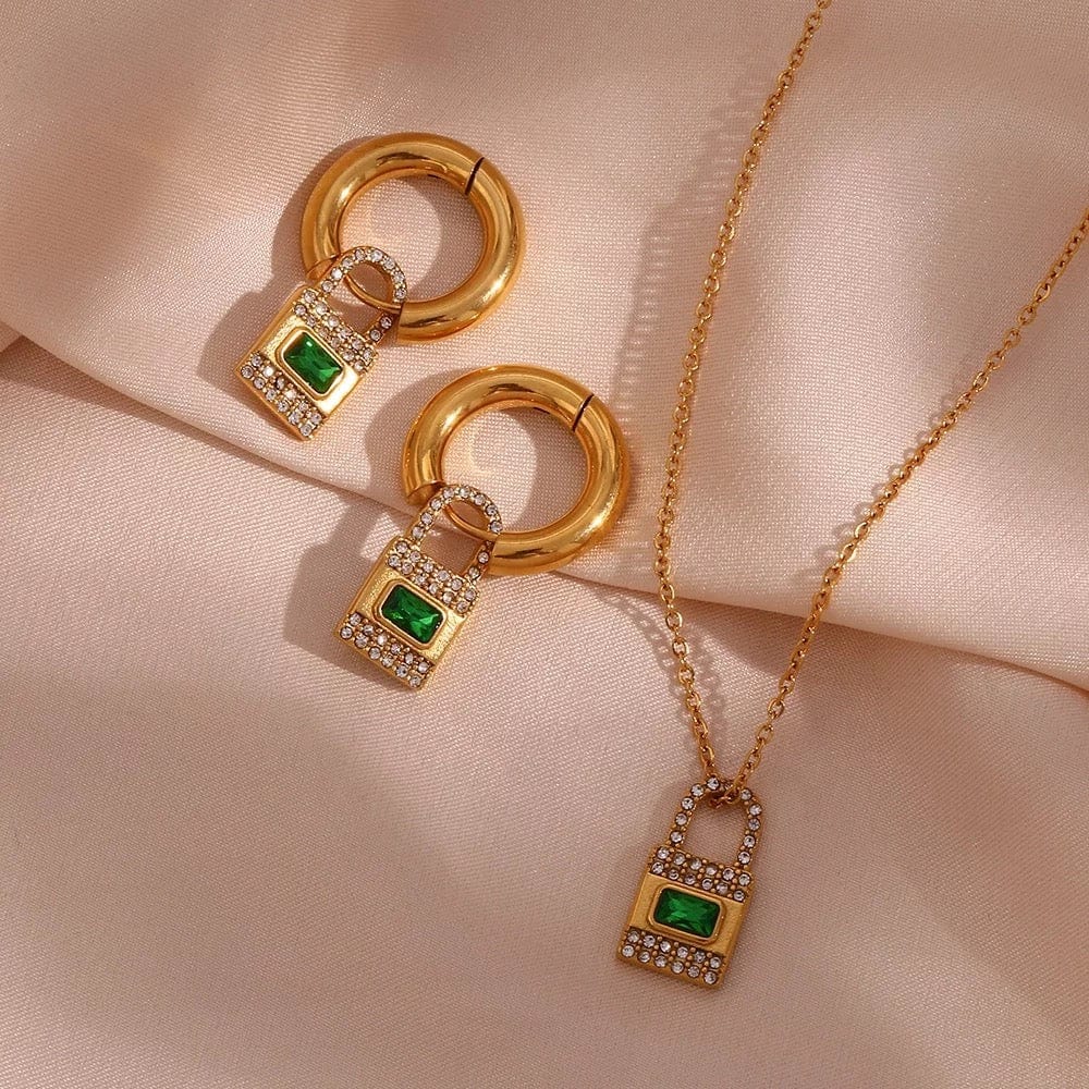 Emerald Locket Necklace and Earrings