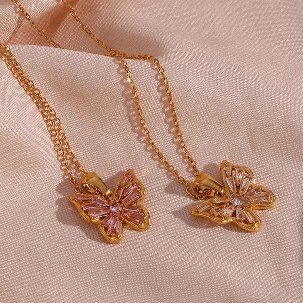 Pink & White Butterfly Necklaces - CinloCo