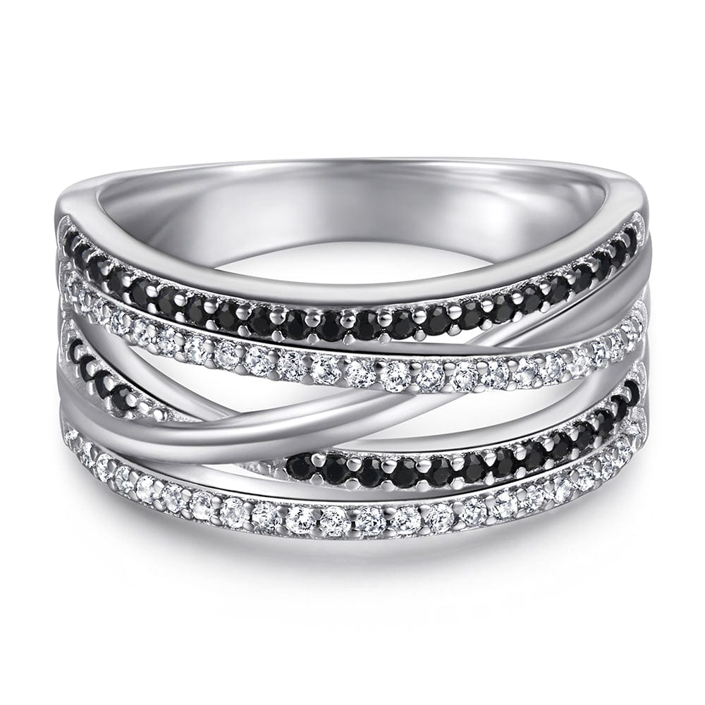 Black & White serling silver wide crisscross thick band - CinloCo