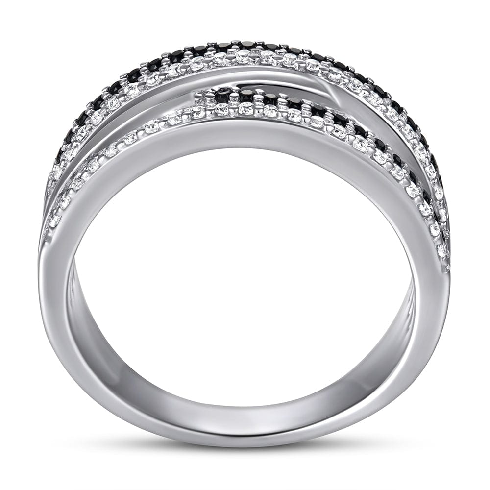 Black & White serling silver wide crisscross thick band - CinloCoring 13 - CinloCo