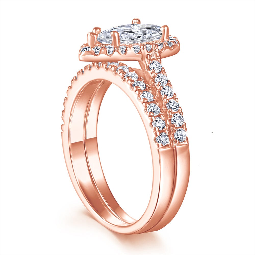 Rose gold The Jasmine ring set Pear cut halo moissanite sterling silver ring- CinloCo