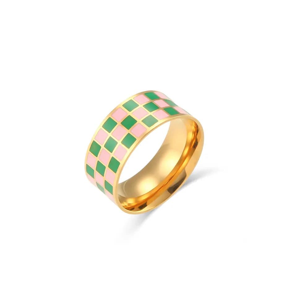 Green & Pink Checker Ring - CinloCo